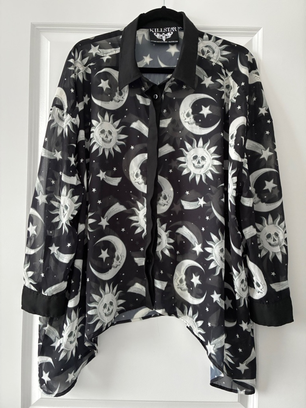 Killstar Size XL Sun & Moon Skull Button-Down Shirt - Black/White